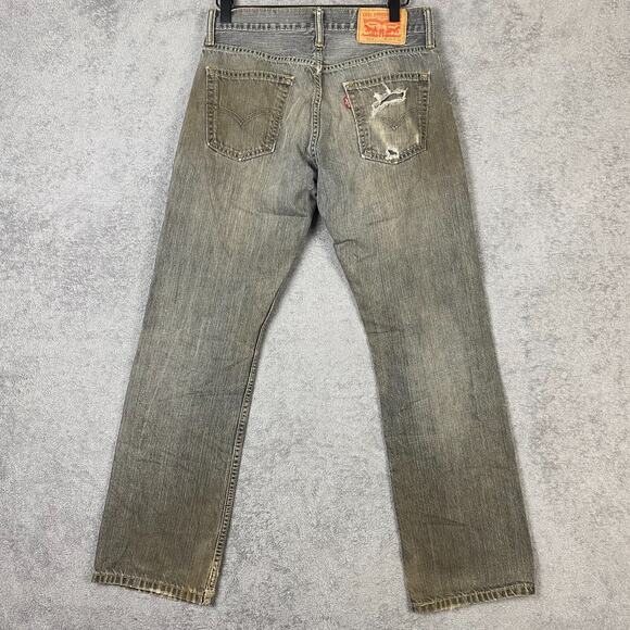 Levis 514 Jeans Mens 28x28 Gray Denim Distressed Straight Leg Grunge Thrashed - Picture 2 of 16